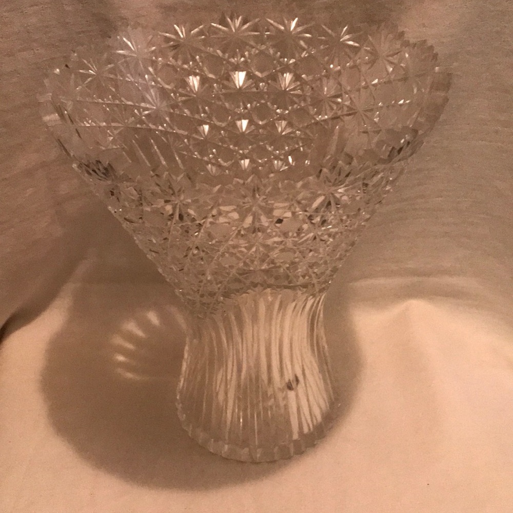 Vintage Cut Glass Flower Vase 9 1/2” tall